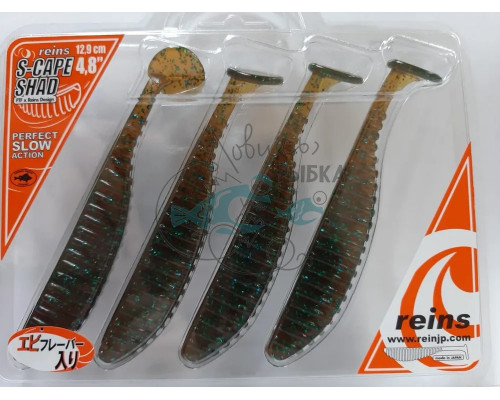 Силикон Reins S CAPE SHAD 4.8ʺ 565 Motor Oil Green Flake (4 шт/уп.)