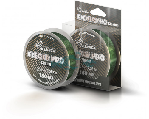 Леска монофильная ALLVEGA ʺFeeder Proʺ 150м 0,25мм (7,55кг) тёмно-зелёная, тонущая