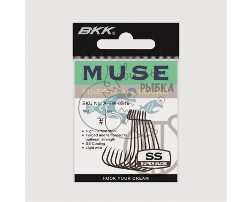Крючок офсетный BKK Muse 9005 (A-EW-9513) #1 (9шт)