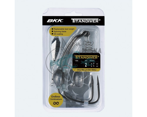Крючок офсетный огруженный с подвеской BKK Titan Diver+ (A-EW-9650) #6/0 8/12гр (2шт)